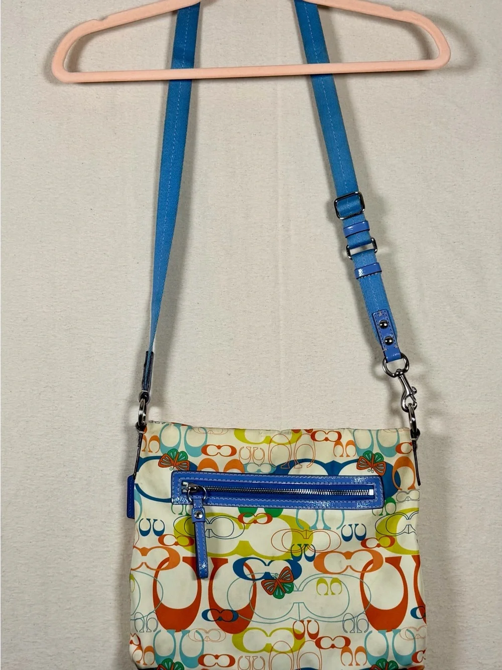 Coach Optic Print/Coach Butterfly Crossbody with Blue Strap